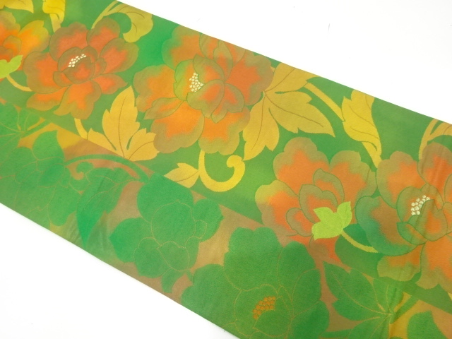 JAPANESE FUKURO OBI / WOVEN PEONY ARABESQUE